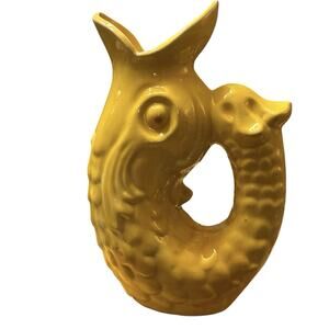 Villa Bologna Malta Gluggle Fish Vase Glossy Yellow Ceramic Vase Stickered